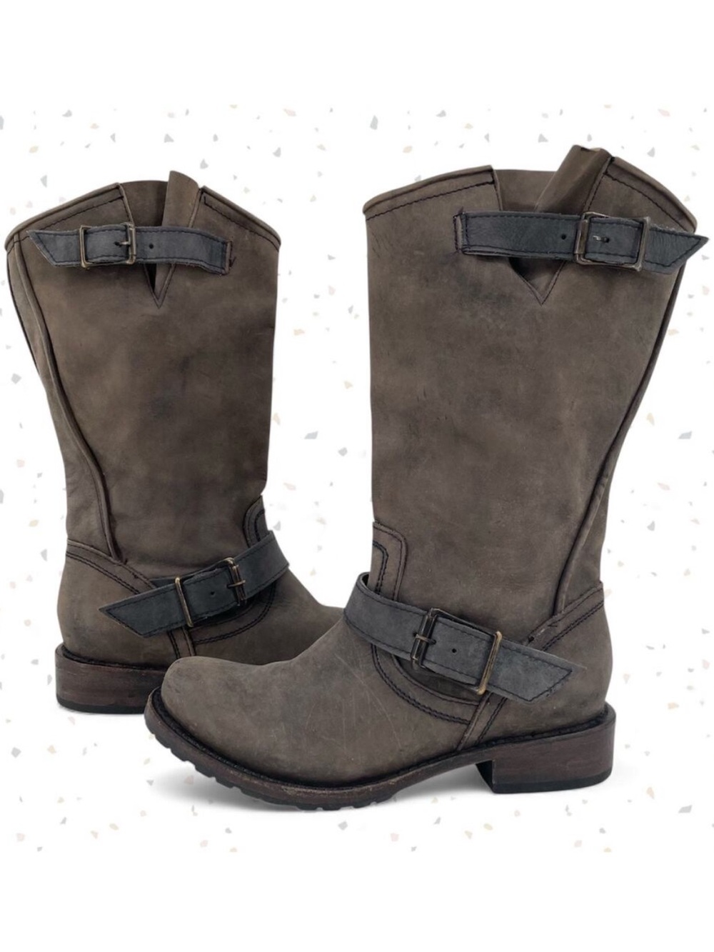 Freebird By Steven Prince Boot Gray Engineer Buckle Biker Moto Boots Size 7